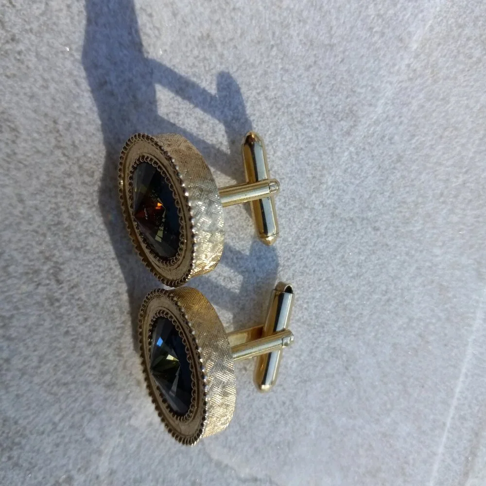 1960s MCM Swarovski Rivoli Crystal Gold Cufflinks Mad Men Style